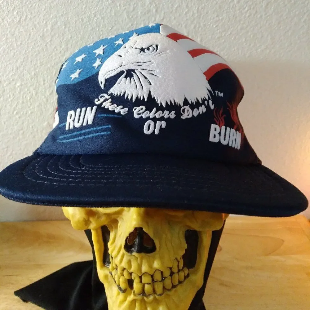 Vintage USA Eagle Colors Don't Run 3 Stripe Trucker Hat